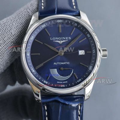 AAA replica TW factory Longines Master blue dial kinetic watch blue leather strap 